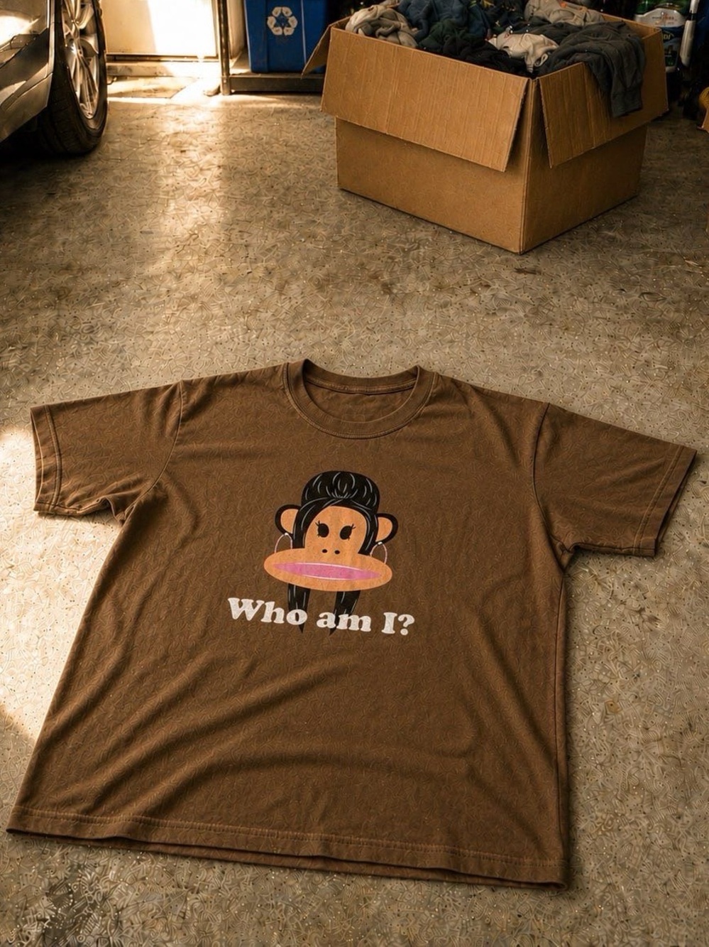 Gildan Brown Graphic Tee with Monkey and Pink Accent